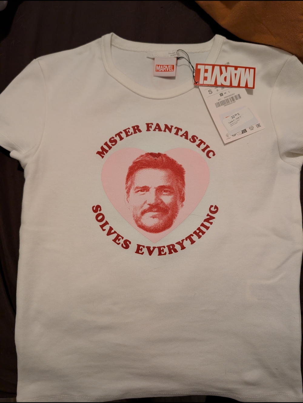 Marvel Zara Collab White Short-Sleeve Graphic Tee with Pedro Pascal